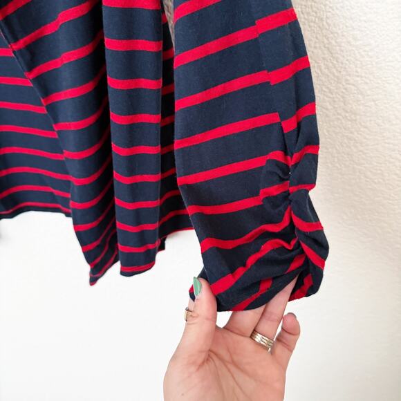 [Olivia Moon] Red Navy Striped Open Front Knit Blazer Jacket 3/4 Sleeves Size XL - Picture 9 of 11